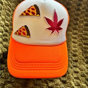 Orange and White Cap with Pizza and Leaf Patches
